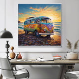 Magic Hippie Bus On The Beach - Car Van Canvas Wall Art