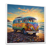 Magic Hippie Bus On The Beach - Car Van Canvas Wall Art