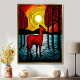 Minimal Red Alpaca Forest Sunset - Alpaca Wall Art Prints