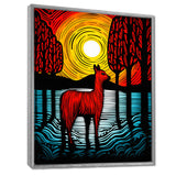 Minimal Red Alpaca Forest Sunset - Alpaca Wall Art Prints
