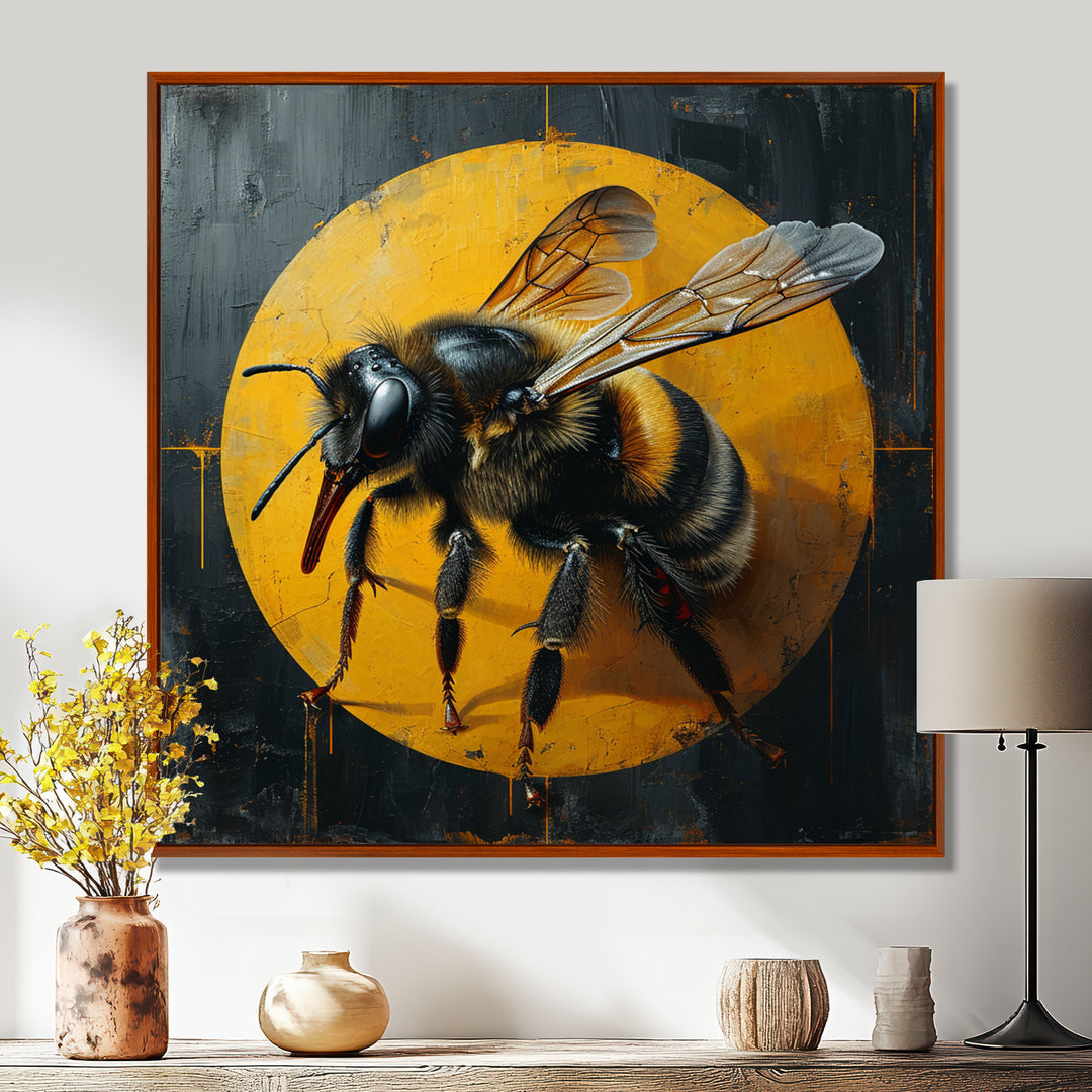 Honey Bee On Yellow - Bee Large Canvas Wall Art