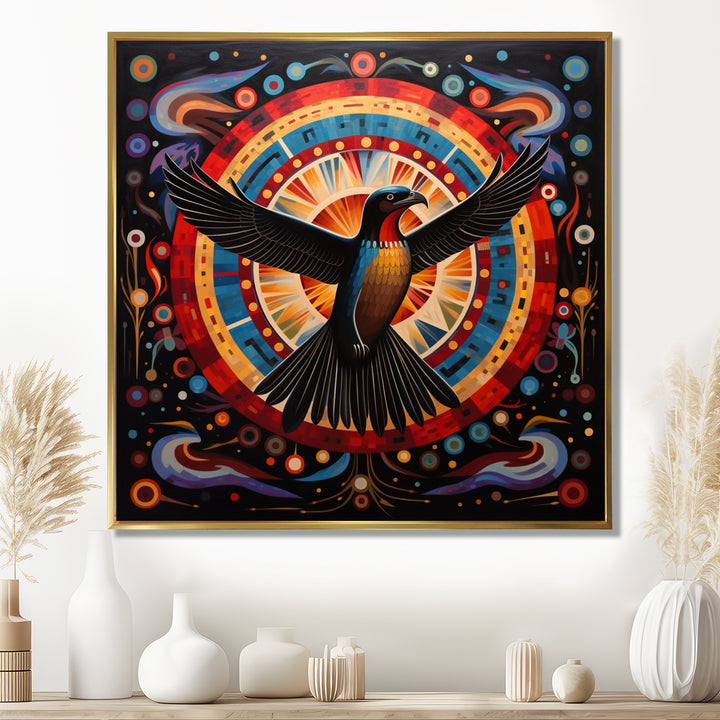 Majestic Black Eagle Ethnic Seal - Multi-Color Eagle Wall Art