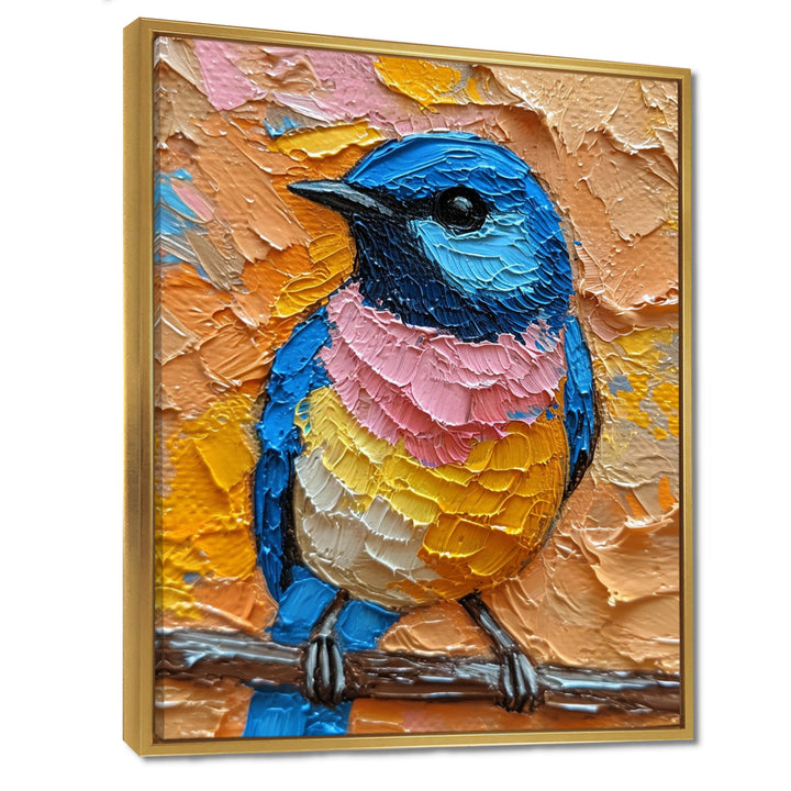 Blue Nightingale Bird On Branch - Multi-Color Bird Wall Art