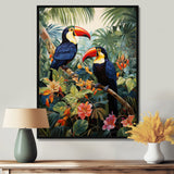 Three Toucans In Tropical Flower Jungle - Toucan Home Decor Art