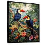 Three Toucans In Tropical Flower Jungle - Toucan Home Decor Art