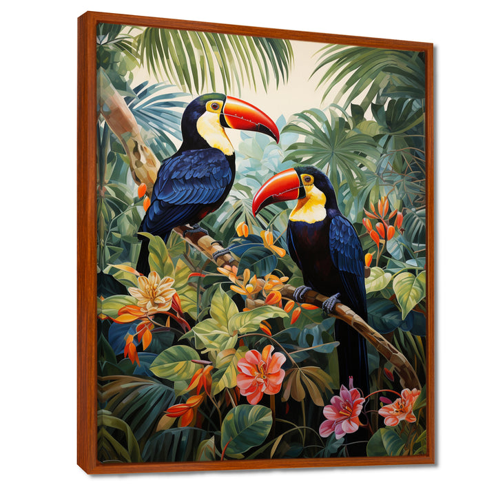 Three Toucans In Tropical Flower Jungle - Toucan Home Decor Art