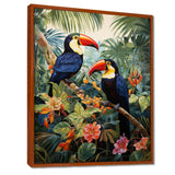 Three Toucans In Tropical Flower Jungle - Toucan Home Decor Art