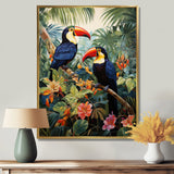 Three Toucans In Tropical Flower Jungle - Toucan Home Decor Art