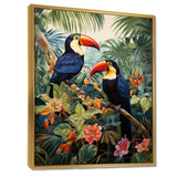 Three Toucans In Tropical Flower Jungle - Toucan Home Decor Art