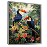 Three Toucans In Tropical Flower Jungle - Toucan Home Decor Art