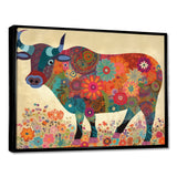 Colorful Flower Boho Bull - Bull Canvas Wall Art