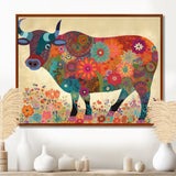 Colorful Flower Boho Bull - Bull Canvas Wall Art