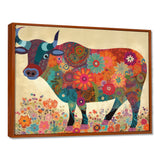 Colorful Flower Boho Bull - Bull Canvas Wall Art