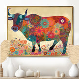 Colorful Flower Boho Bull - Bull Canvas Wall Art