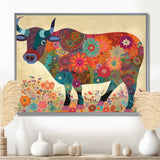 Colorful Flower Boho Bull - Bull Canvas Wall Art