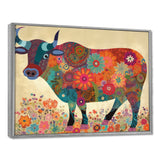 Colorful Flower Boho Bull - Bull Canvas Wall Art