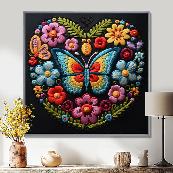 Floral Boho Papillon Embroidery - Butterfly Wall Decor