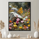 Tiger Swallowtail On Rock In Flower Field - Butterfly Wall Art Prints