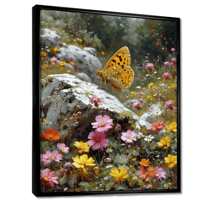 Tiger Swallowtail On Rock In Flower Field - Butterfly Wall Art Prints