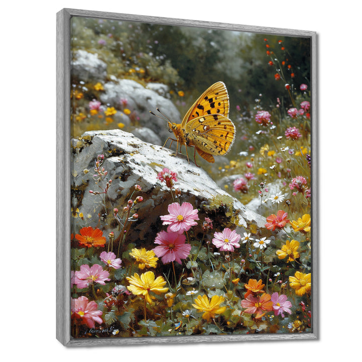Tiger Swallowtail On Rock In Flower Field - Butterfly Wall Art Prints