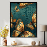 Golden Wings On Turquoise - Gold Butterfly Wall Art