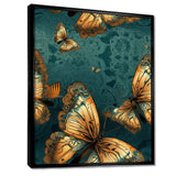 Golden Wings On Turquoise - Gold Butterfly Wall Art