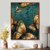 Golden Wings On Turquoise - Gold Butterfly Wall Art