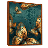 Golden Wings On Turquoise - Gold Butterfly Wall Art