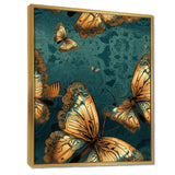 Golden Wings On Turquoise - Gold Butterfly Wall Art