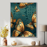 Golden Wings On Turquoise - Gold Butterfly Wall Art