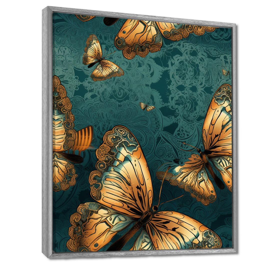 Golden Wings On Turquoise - Gold Butterfly Wall Art