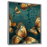 Golden Wings On Turquoise - Gold Butterfly Wall Art