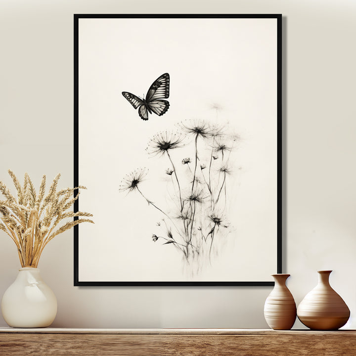 Butterfly Petals of Promise Minimal Monochrome - Butterfly Framed Canvas Art