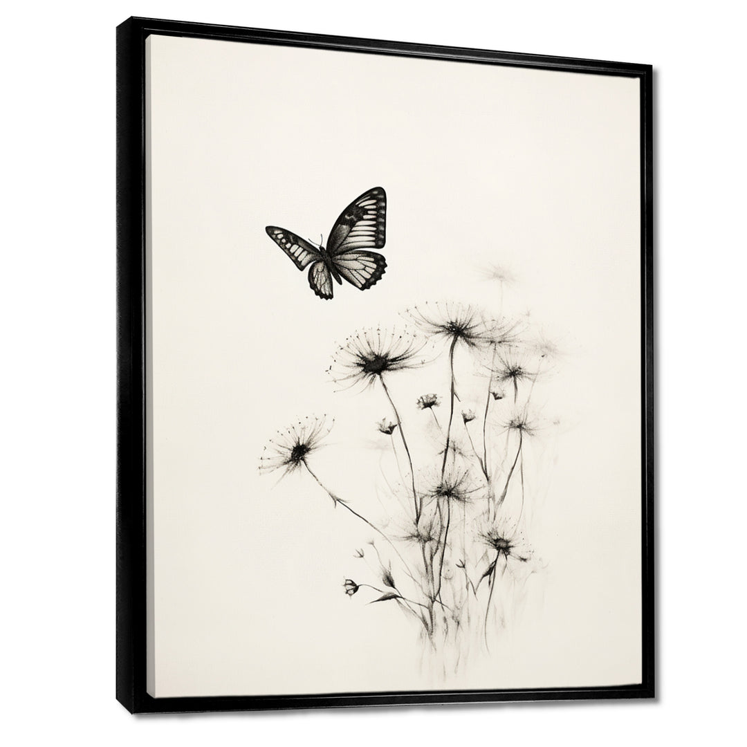 Butterfly Petals of Promise Minimal Monochrome - Butterfly Framed Canvas Art
