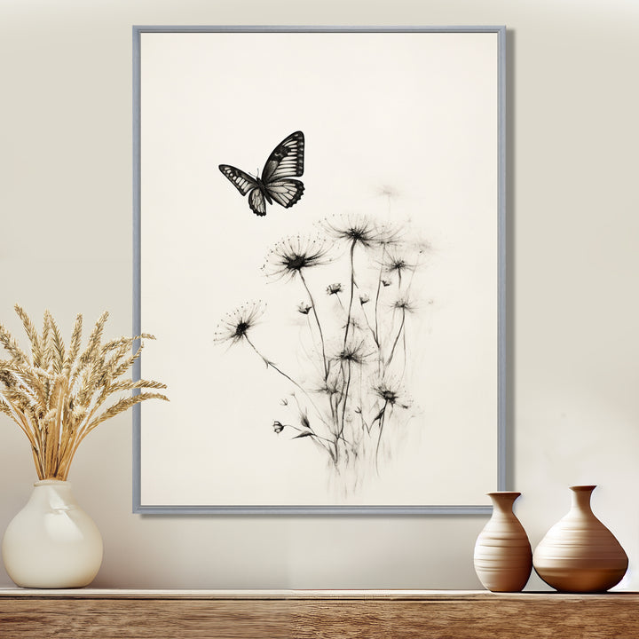 Butterfly Petals of Promise Minimal Monochrome - Butterfly Framed Canvas Art