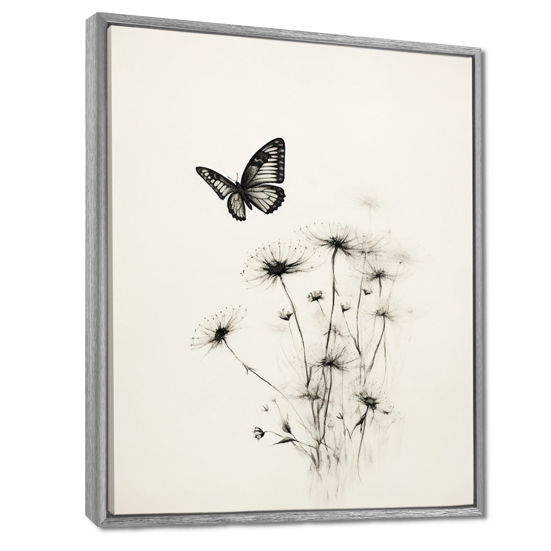 Butterfly Petals of Promise Minimal Monochrome - Butterfly Framed Canvas Art