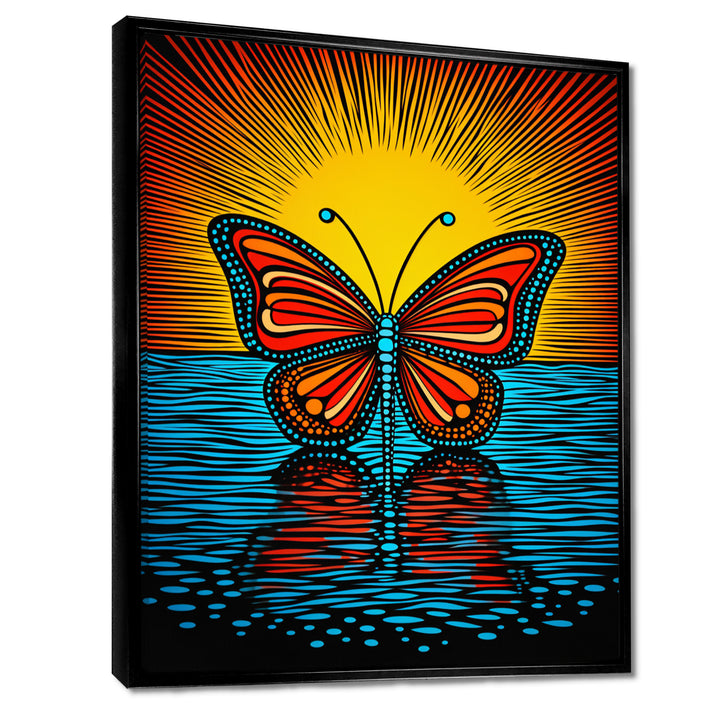 Glorious Butterfly On Red Blue - Butterfly Large Canvas Wall Art