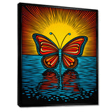 Glorious Butterfly On Red Blue - Butterfly Large Canvas Wall Art