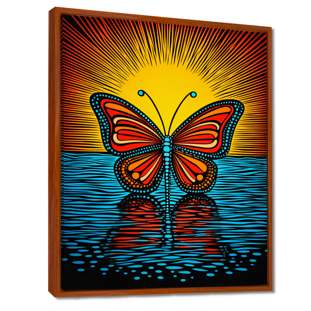 Glorious Butterfly On Red Blue - Butterfly Large Canvas Wall Art