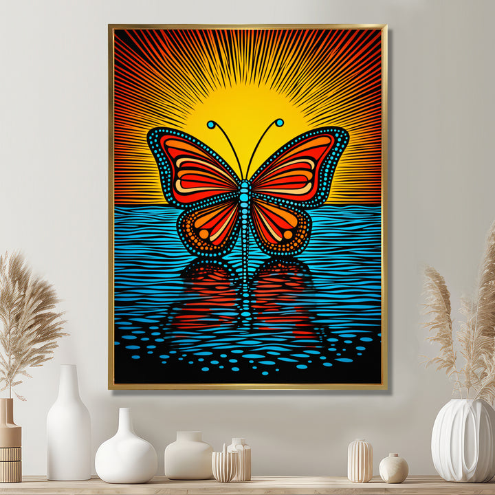 Glorious Butterfly On Red Blue - Butterfly Large Canvas Wall Art