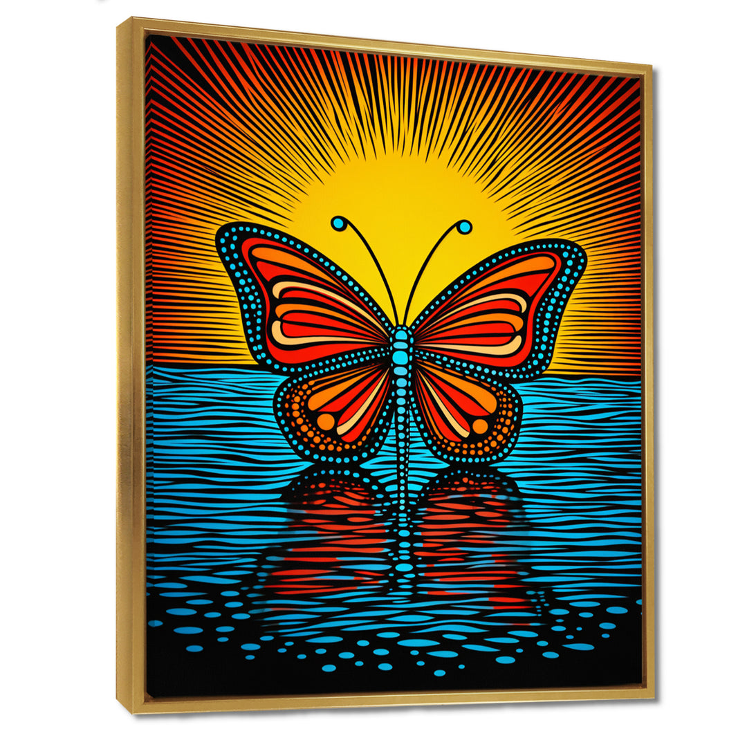 Glorious Butterfly On Red Blue - Butterfly Large Canvas Wall Art
