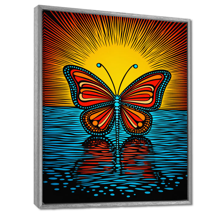 Glorious Butterfly On Red Blue - Butterfly Large Canvas Wall Art