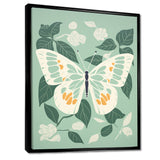 Butterfly White Wings On Retro Green - Butterfly Bedroom Wall Art