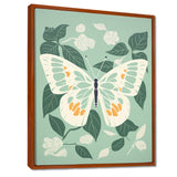 Butterfly White Wings On Retro Green - Butterfly Bedroom Wall Art