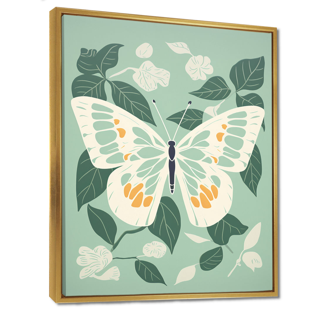Butterfly White Wings On Retro Green - Butterfly Bedroom Wall Art
