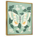 Butterfly White Wings On Retro Green - Butterfly Bedroom Wall Art