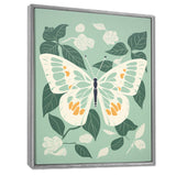 Butterfly White Wings On Retro Green - Butterfly Bedroom Wall Art