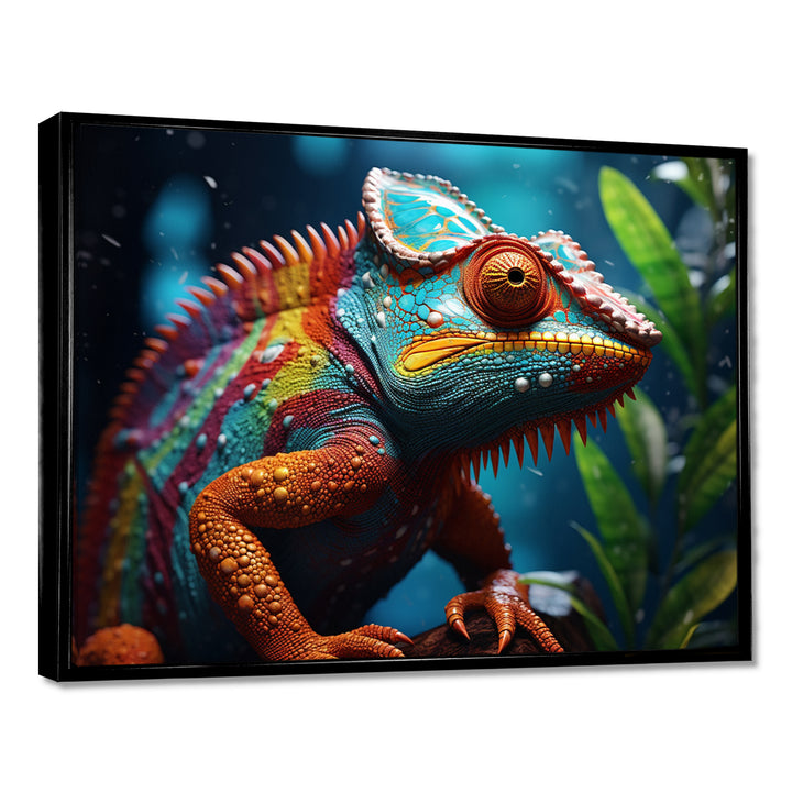 Colorful Chameleon Portrait - Forest Animals Canvas Wall Art