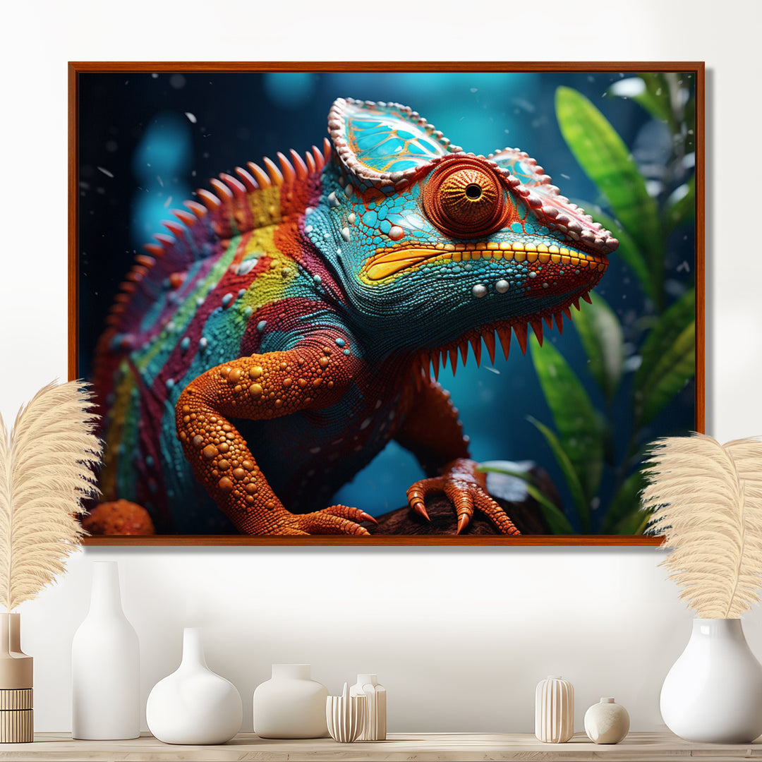 Colorful Chameleon Portrait - Forest Animals Canvas Wall Art