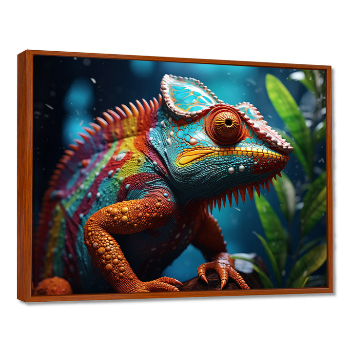 Colorful Chameleon Portrait - Forest Animals Canvas Wall Art